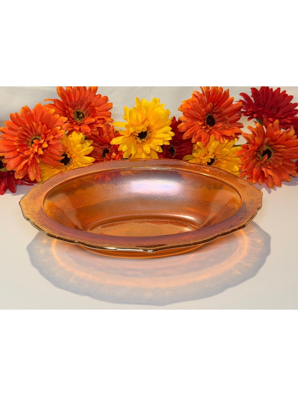 Vintage Marigold Carnival Glass Oval Serving Bowl 11 Inch